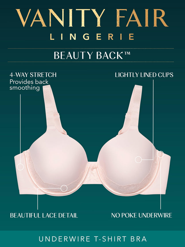 Vanity Fair Full Figure Beauty Back Smoothing Bra with Lace, 4-Way Stretch Fabric, Lightly Lined Cups Up to DD Bra, Opaque, Baked Blush, 85E for Women, Baked Blush, 38DD