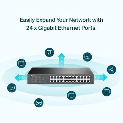 TP-Link TL-SG1024DE 24-Port Desktop Gigabit Easy-Smart Ethernet Switch, Steel Case, 13 Inch Rack-Mount, Black