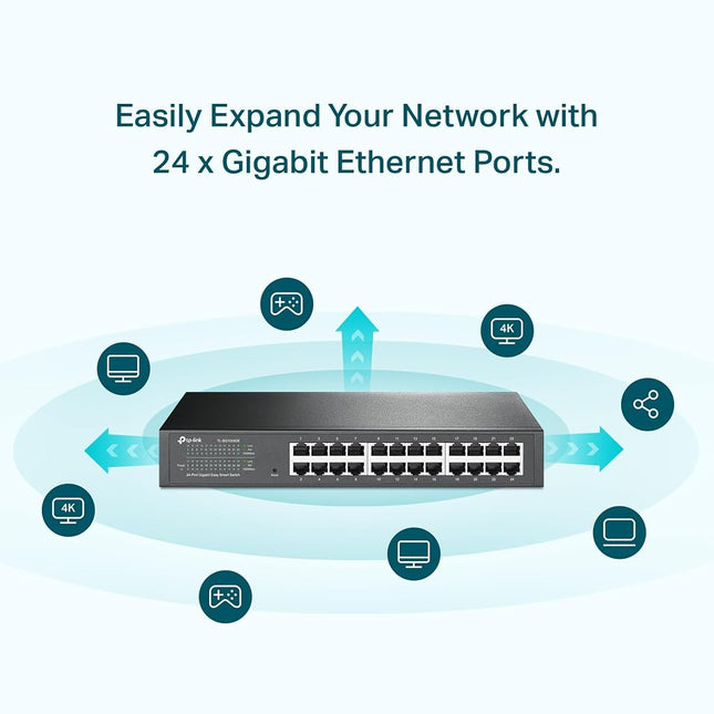 TP-Link TL-SG1024DE 24-Port Desktop Gigabit Easy-Smart Ethernet Switch, Steel Case, 13 Inch Rack-Mount, Black