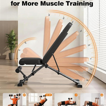 AIRHOP Upgraded Adjustable Weight Bench, Bench Press Full Body Workout, Quick Fold Space Saving, Workout Bench for Home Gym Strength Training