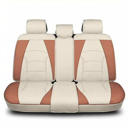 FH Group Car Seat Cover for Back Seat Beige Brown Faux Leather - Universal Fit, Rear Seat Covers for Cars with Rear Split Bench, Car Seat Cushions, Car Interior Accessories for SUV, Sedan, Van