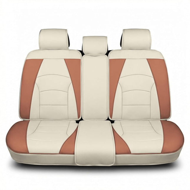 FH Group Car Seat Cover for Back Seat Beige Brown Faux Leather - Universal Fit, Rear Seat Covers for Cars with Rear Split Bench, Car Seat Cushions, Car Interior Accessories for SUV, Sedan, Van