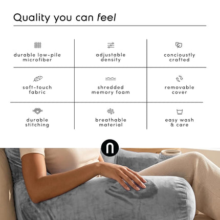 Nestl Reading Pillow for Bed, Back Pillow for Sitting Up in Bed, Light Grey