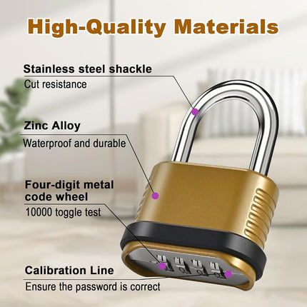 2 Pack Combination Lock | 4-Digit Heavy Duty Combo Lock - 26.5mm Outdoor Waterproof Combination Padlock for Outdoor Fence, Locker, Sheds, Gym, Gate Hasps - Golden (2pcs, Short Shackle)