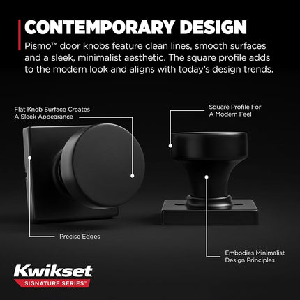 Kwikset 97402-854 Pismo Keyed Entry Door Knob Featuring SmartKey Security, Round, Iron Black