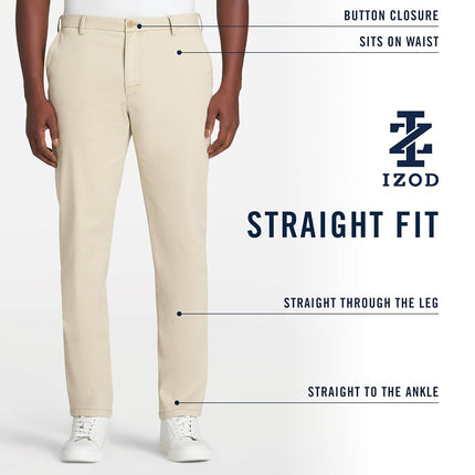 IZOD Men's Saltwater Stretch Flat Front Straight Fit Chino Pant, Silver Birch, 34W x 29L