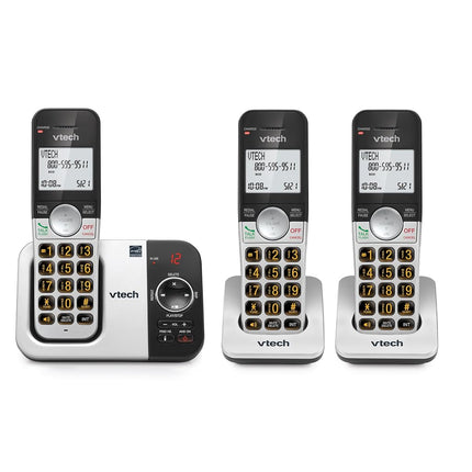 VTech Cordless Phone with 3 Handsets, Answering Machine, Large Display and Big Buttons, Caller ID, Full Duplex Handsfree Calling, Last 10 Dial, Easy to Use, VG232-3