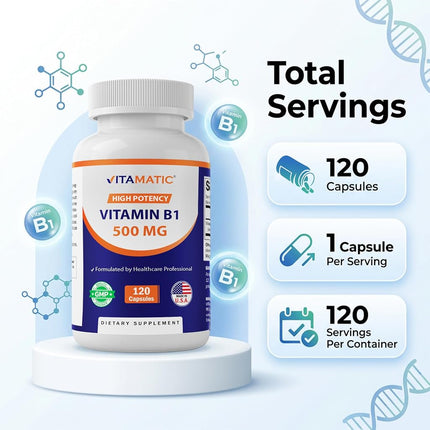 2 Pack - Vitamatic Vitamin B1 (Thiamine) 500mg, 120 Capsules