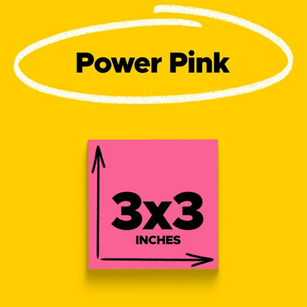 Post-it Super Sticky Notes, 3x3 in, 5 Pads, 90 Sheets/Pad, 450 Total Sheets, 2X The Sticking Power, Power Pink