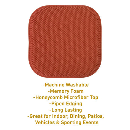 Sweet Home Collection Chair Cushion Memory Foam Pads Honeycomb Pattern Slip Non Skid Rubber Back Rounded Square 16" x 16" Seat Cover, Rust - 6 Pack