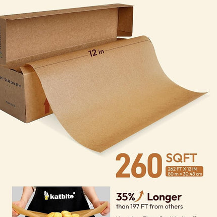 Katbite Unbleached Parchment Paper Roll, 12 in x 262 Ft, Non-Stick