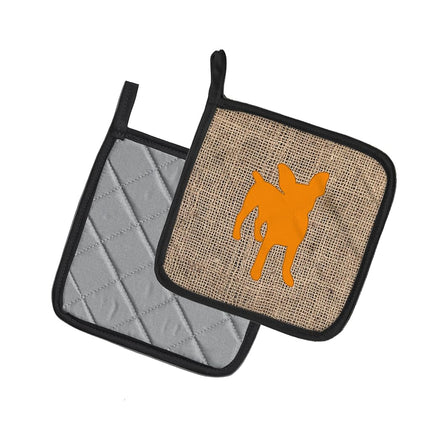 Caroline's Treasures Chihuahua Faux Burlap and Orange Pair of Pot Holders BB1108-BL-OR-PTHD, Fabric, Multicolor
