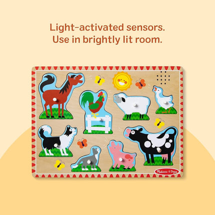 Melissa & Doug Farm Animals Sound Puzzle | Wooden Peg Toys for Kids, Early Learning Jigsaw | Age 2-4