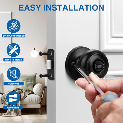 Sopoby Privacy Door Knob, 5 Pack Matte Black Round Keyless Doorknobs Interior/Exterior Lockset, Privacy Locking Door Knobs for Bedroom/Bathroom, Black Modern Design Door Hardware