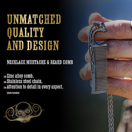 Mustache Wax Extra Strong Hold Bone Crusher 1 oz Tin & Necklace Death Grip Mustache Comb Mens Combo Kit - Grooming For Men Handlebar Moustache