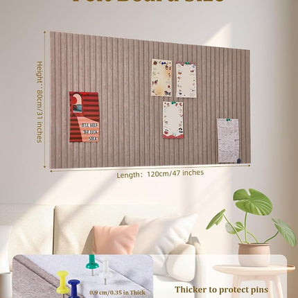 Rokeblau 120 x 80cm Large Bulletin Board, Decorative Felt Pin Board, 0.9cm Thick Foldable Photo Display Board with Self-Adhesive Tape, Vision Board for School Home Kitchen Office Walls/Sliver Grey