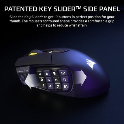 Corsair SCIMITAR ELITE WIRELESS SE MMO PC Gaming Mouse – 33,000 DPI, 16 Programmable Buttons, Key Slider, Elgato Virtual Stream Deck, 1,000Hz Polling, Up to 150-Hour Battery – Gunmetal