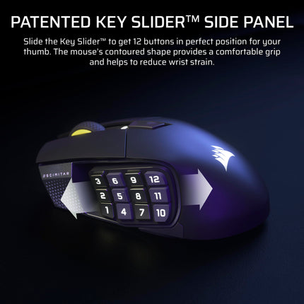 Corsair SCIMITAR ELITE WIRELESS SE MMO PC Gaming Mouse – 33,000 DPI, 16 Programmable Buttons, Key Slider, Elgato Virtual Stream Deck, 1,000Hz Polling, Up to 150-Hour Battery – Gunmetal