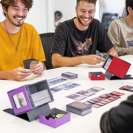 Kabinka Commander Deck Box for MTG with Metal Emblem, Card Deck Box with Dice Tray, Holds 100 Double-Sleeved Cards for TCG/PTCG, Cards Storage Case with 35PT Magnetic Card Holder (Black& Red, Lotus)