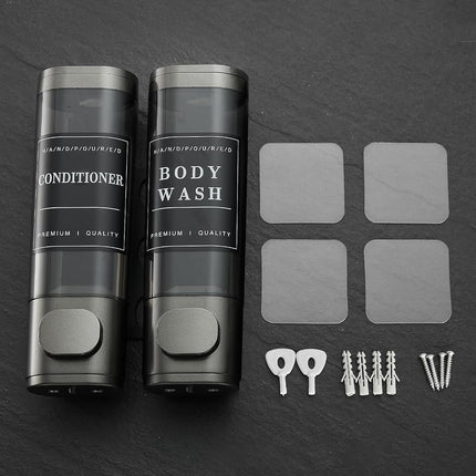 Shower Soap Dispenser Shampoo and Conditioner Dispenser 2 Chamber No Drill Wall-Mounted Shampoo Dispenser for Shower Wall Mounted Shower Dispenser for Bathroom Hotel Large Capacity,Gun Gray