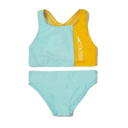 Speedo Girls' Swimsuit Two Piece Bikini Set, Aqua 