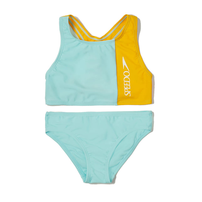 Speedo Girls' Swimsuit Two Piece Bikini Set, Aqua 