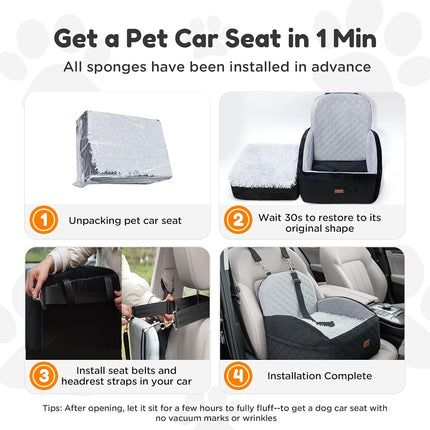 Gimars Reversible Dog Car Seat with Long & Short Plush Seat Cushion for Small/Medium Dogs Up to 18kg, Detachable Washable Anti-Slip Dog Booster Seat with15cm 28D Egg-Crate Foam, Safety Belt, S
