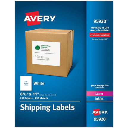 Avery Shipping Address Labels, Laser & Inkjet Printers, 250 Labels, Full Sheet Labels, Permanent Adhesive (95920)