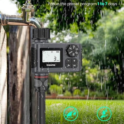 Insoma Outdoor Garden Hose Faucet Timers, Programmable Water Sprinkler Timer with Rain Delay/Manual/Automatic Drip Irrigation and Lawn Watering System for Yard, 1 Outlet