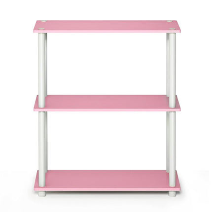 Furinno TURN-N-TUBE Storage Shelves, 3-Tier Book Shelf, Corner Shelf, Toolless Open Shelves, for Organization and Storage, Living Room, Garage, Home Office, Pink