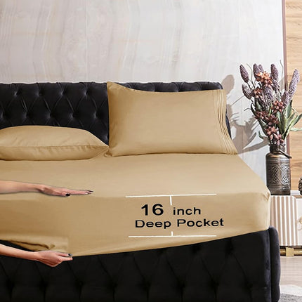 Elegant Comfort Luxurious Wrinkle Resistant 1500 Thread Count Egyptian Quality 1-Piece Fitted Sheet All Around Elastic -Deep Pocket- Ultra Soft Bottom Fitted Sheet, Full, Camel-Gold