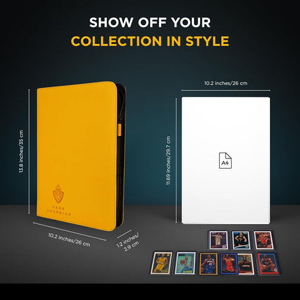 Card Guardian - 9 Pocket Premium Binder with Zipper for 360 cards - side loading pockets for Trading Card Games TCG (Yellow)