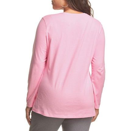 JUST My Size Women's Plus Size Vneck Long Sleeve Tee, Pink Swish, 1X