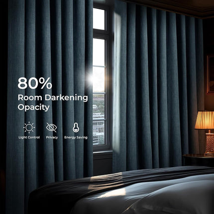 HPD Half Price Drapes Faux Linen Textured Room Darkening Curtains for Bedroom 108 Inches Long (1 Panel), 100W X 108L Extra Wide Curtains for Living Room Home Decor, Reverie Blue