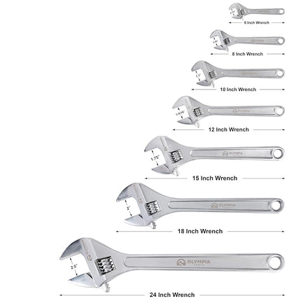 Olympia Tools 6" Adjustable Wrench, Heavy Duty Drop Forged Steel, Chrome Plated, Precision Machined Jaws, Rust Resistant