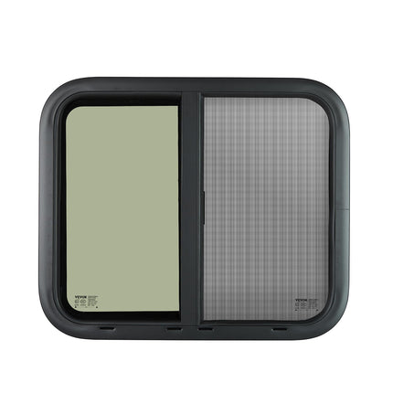 VEVOR Horizontal RV Window, 24" W x 20" H Tinted Sliding with Net Screen & Trim Ring, Fit 15/16"-1 3/4" Thickness Wall, RV Window Replacement for Teardrop Cargo Trailer Camper, DOT Approved