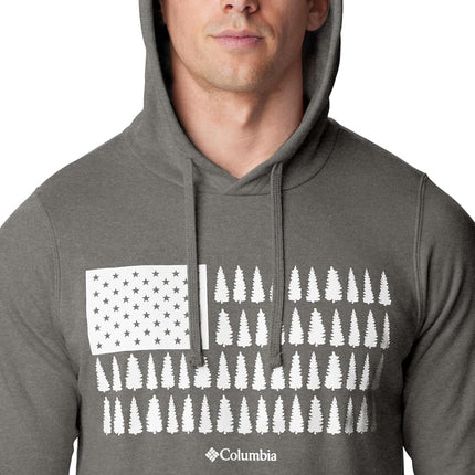 Columbia Men's Trek Graphic Hoodie, Charcoal Heather/Treeline Flag Graphic, XX-Large