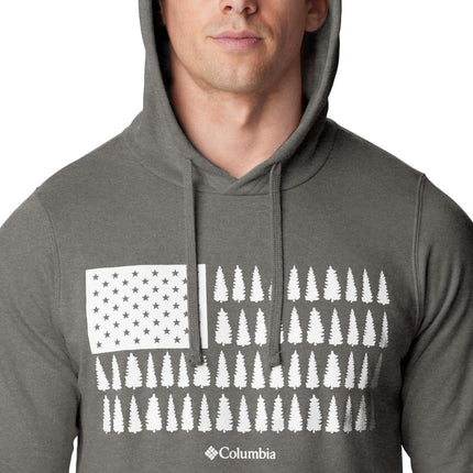 Columbia Men's Trek Graphic Hoodie, Charcoal Heather/Treeline Flag Graphic, XX-Large