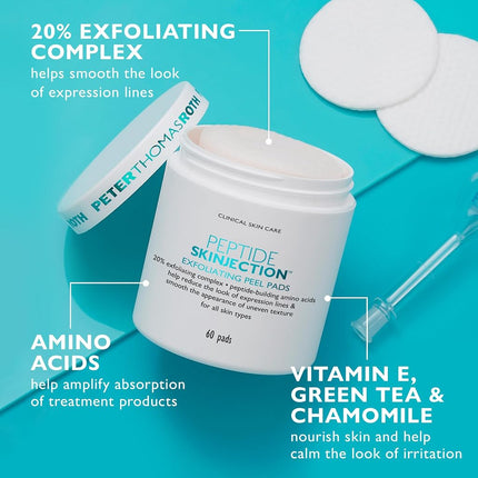 Peptide Skinjection Exfoliating Peel Pads - All Skin Types by Peter Thomas Roth for Unisex - 60 Pc Pads