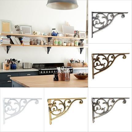 Shelf Brackets 8 Inch 4PCS Heavy Duty Matte Black Wall Bracket Baroque Kitchen Decorative Rack Shelves, Including All Hardware. (4, Black)