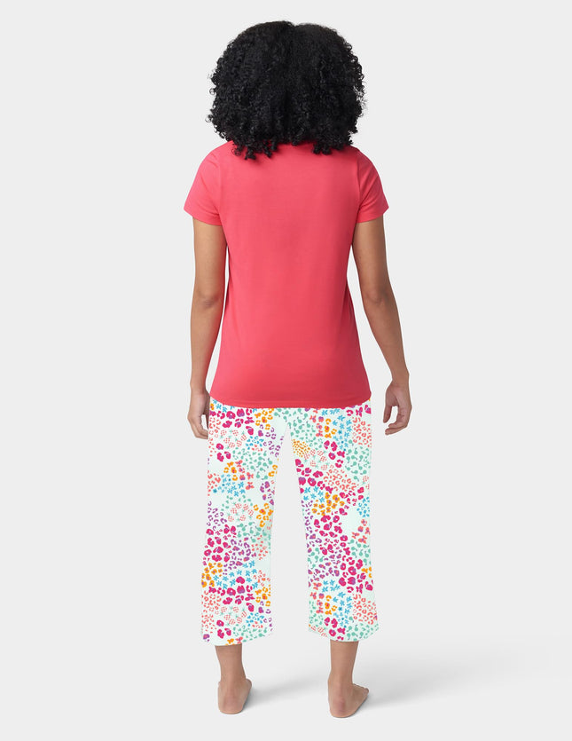 Ensemble de pyjama 2 pièces T-shirt tricoté à manches courtes et Capri HUE, Dubarry - Imprimé fleuri animalier fruité, S