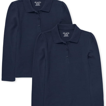 The Children's Place Girls' Long Sleeve Pique Polo 2 Pack, Tidal 2-pack, Medium