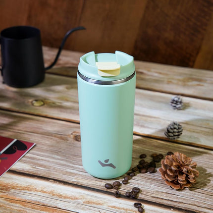 Konokyo Tumbler with Lid, 12 oz Travel Coffee Mug Double Wall Vacuum Stainless Steel Thermal Metal Cup Insulated Water Bottle,Macaron Green