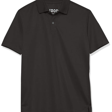 Izod Boys' School Uniform Short Sleeve Polo Shirt, Button Closure, Moisture Wicking Performance Material, Black, 7