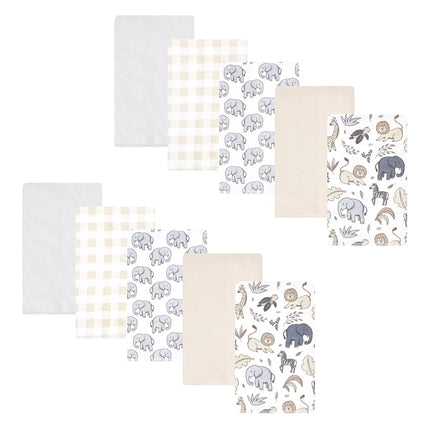 Hudson Baby Unisex Baby Flannel Burp Cloth 10pk, Neutral Safari, One Size