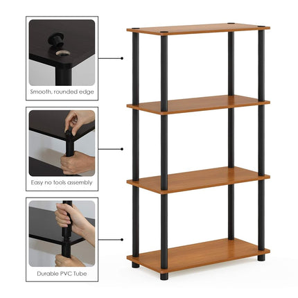 Furinno TURN-N-TUBE Storage Shelves, 4-Tier Toolless Book Shelf, Corner Shelf, Toolless Open Shelves, for Organization and Storage, Living Room, Garage, Home Office, Light Cherry