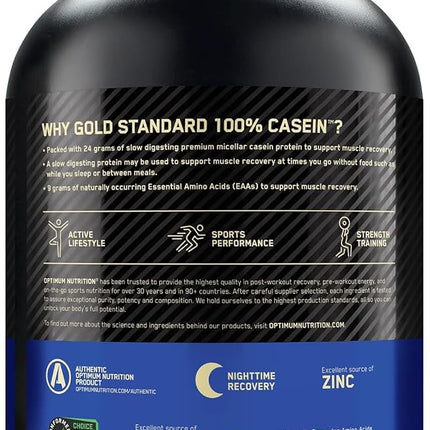 OPTIMUM NUTRITION Gold Standard 100% Casein Protein Powder, Chocolate Supreme Flavour, 1.82kg - [packaging may vary]