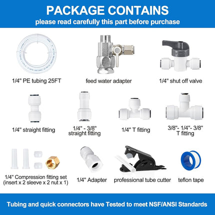 Refrigerator Water Line Kit - Food Grade Water Installation Kit for Refrigerator Ice Maker, 1/4 Inch, D.E. 25 Feet Water Pipe with Water Adapter
