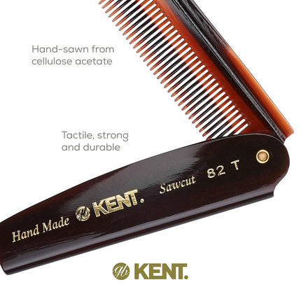 Kent 82T Peine Plegable Hecho a Mano para Hombres, Peine de Dientes Finos para Alisar el Cabello para el Aseo Diario, el Peinado del Cabello, la Barba o el Bigote, Usar en Seco o con Bálsamos, Cortado a Mano Pulido, Hecho en Inglaterra