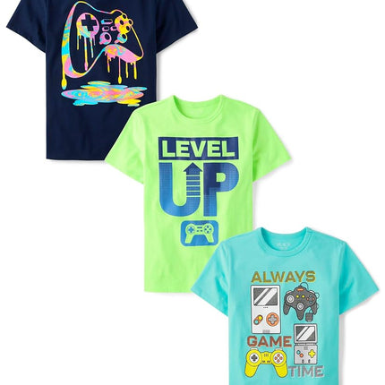 The Children's Place Boys Gaming Short Sleeve Graphic T Shirt, Its Always Game Time 3-Pack, X-Small